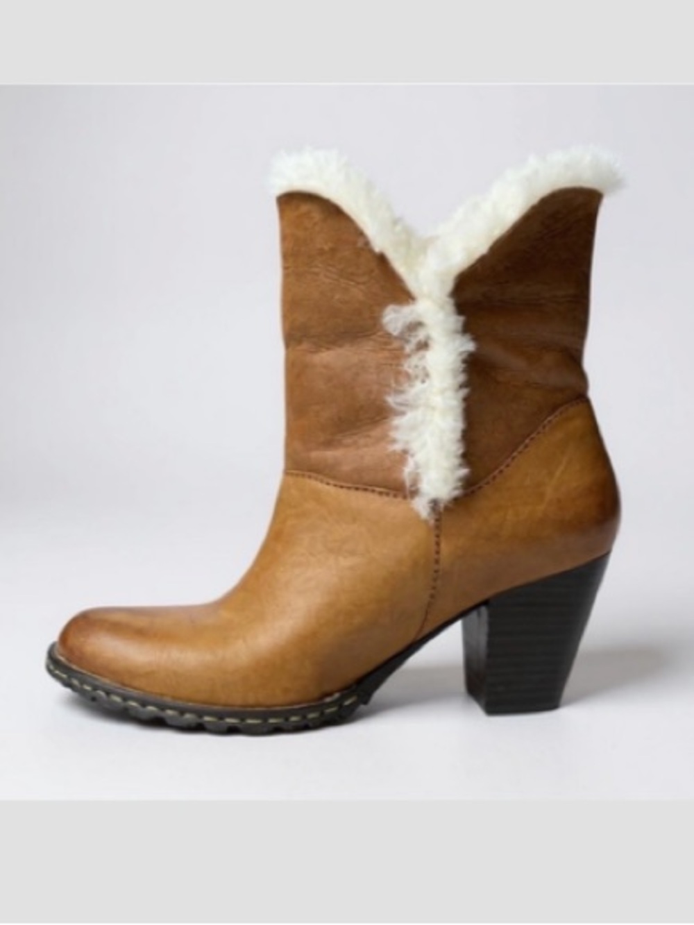 BORN Shearling Lined Tan Leather Heeled Boots | 37